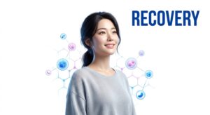 수술 후 회복과 케어를 상징하는 평온한 표정의 여성 모델